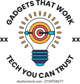 A light bulb with an arrow pointing to a bullseye. The light bulb is surrounded by a circle with the words 