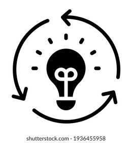 Light bulb with arrows, concept of idea recycling icon