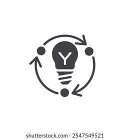 Lâmpada com setas ícone vetorial. sinal plano preenchido para conceito móvel e web design. ícone do glifo do Ciclo de Vida do Produto. Símbolo de gerenciamento de produto, ilustração de logotipo. Gráficos vetoriais