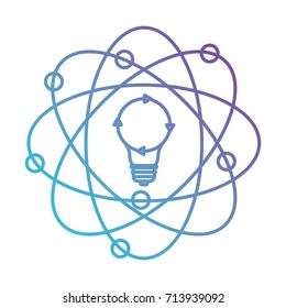 light bulb and atom around in color gradient silhouette from purple to blue vector illustration