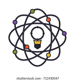 light bulb and atom around colorful silhouette with thick contour vector illustration