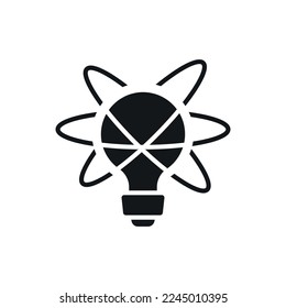 Light bulb with an atom. Innovation simple glyph icon. Vector solid isolated black illustration.