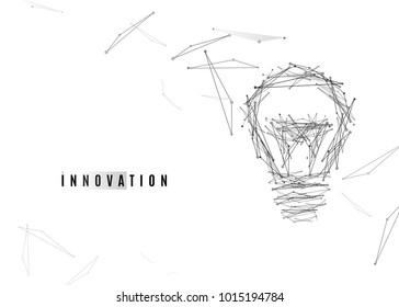 Light Bulb background with lines and dots, triangles geometric shapes in grey color on white backdrop for business technology idea design. Vector illustration