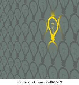 Light bulb background with single illumination - conceptual representation of an idea (vector)