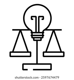 Light bulb with a balance scale representing business ethics, legal fairness, and corporate responsibility