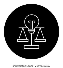 Light bulb with a balance scale representing business ethics, legal fairness, and corporate responsibility