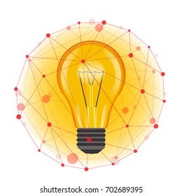 Light bulb and ball of dots and lines around it on a white background