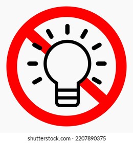 Light bulb ban. Don't shine. Vector icon.
