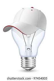 Light bulb in the baseball cap. Conceptual vector illustration