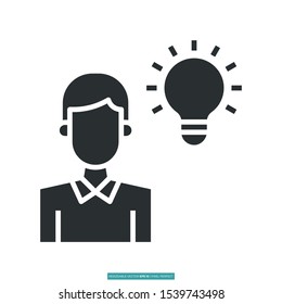 light bulb behind a men icon vector illustration logo template for many purpose. Isolated on white background.