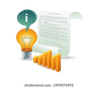 A light bulb beside a paper featuring a question mark