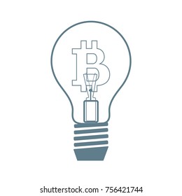 Light bulb with bitcoin. Blockchain network concept.