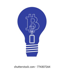Light bulb with bitcoin. Blockchain network concept.