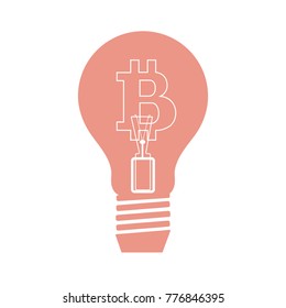 Light bulb with bitcoin. Blockchain network concept.