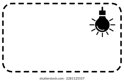 Light bulb black badge with space for text vector icon. Sticker note with lightbulb and dotted line. Simple template vector illustration for innovation and creativity think and problem solving