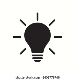 Light bulb black color with rays. Light bulb black color vectoe eps10. Idea mind bulb light in flat grey style.
