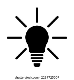 Light bulb black icon, ideas symbol. Vector illustration isolated on white background.