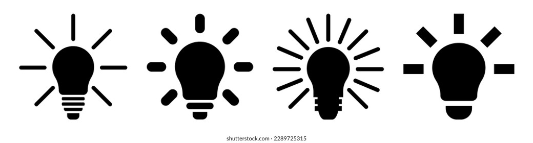 Light bulb black icon, ideas symbol. Vector illustration isolated on white background.