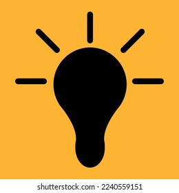 Light bulb black icon on a yellow background. Vector illustration