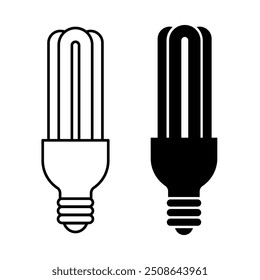 Light bulb black line icons set on white background. Idea symbol. Electric lamp, light, innovation, solution, creative thinking, electricity. Outline, flat and colored style. Flat design.