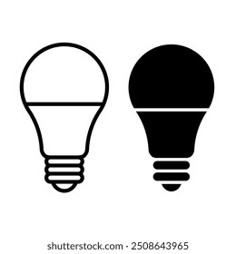 Ícones de linha preta da lâmpada definidos no plano de fundo branco. Símbolo de ideia. Lâmpada elétrica, luz, inovação, solução, pensamento criativo, eletricidade. Contorno, estilo plano e colorido. Design plano.