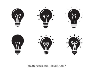 Light bulb black silhouette bundle isolated on white background, logo icon clip art