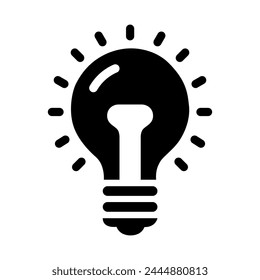 Light bulb black vector icon. Simple lightbulb, idea symbol.