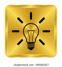 Light bulb - black vector icon;  gold button