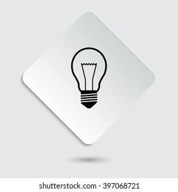 Light bulb - black vector icon  on a paper button