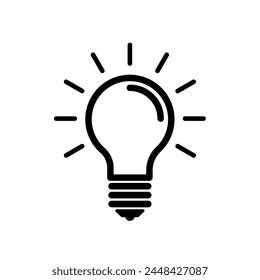 Light bulb black and white icon, symbol	