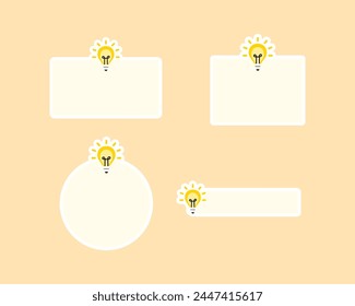 Light Bulb Blank Text Banner Set. Creativity, communication, information message, idea, brainstorm, helpful tips concepts. Flat vector design illustration isolated on background.