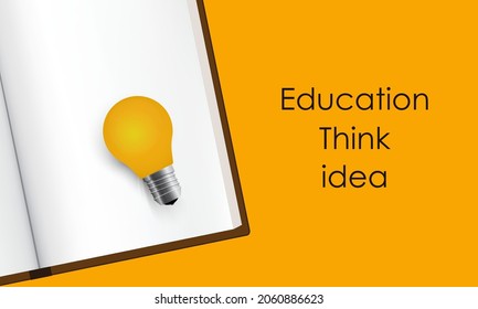 Light bulb and book vector illustration on yellow background.