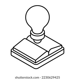 Light bulb with booklet, icon of creative knowledge 