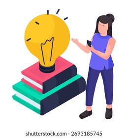 Bombilla con libros, ilustración de educación creativa