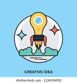 
A light bulb boosting like a rocket ready to launch in sky, signifying icon of creative idea 
