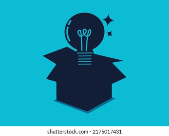 The light bulb is in the box. Discover new business ideas. vector illustration