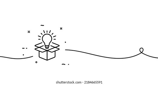 Glühbirne in der Box Linie Symbol. Kreative Idee, Denken, Philosophie, Denken, Beruf, neu, Arbeit, Hobby, lösen Probleme, erfüllen Aufgaben. Kreativitätskonzept. Eine Zeile. Vektorliniensymbol für Business.