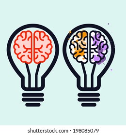 Light bulb with brain and blots inside - creativity symbol