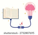 Light bulb brain with a book of learning, up skill and education vector illustration.