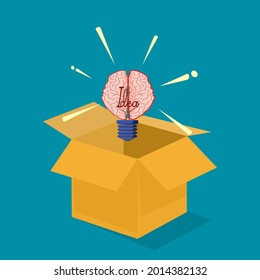 The light bulb and the brain. Concept outside the box. vector illustration