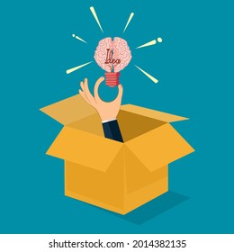 The light bulb and the brain. Concept outside the box. vector illustration