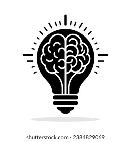Light bulb and brain icon. Creativity symbol. Innovation symbol. Vector illustration