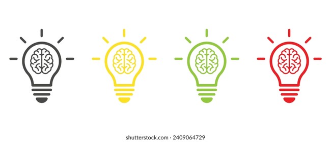 Light bulb and brain icon isolated on white background. Creative idea, mind, nonstandard thinking logo.