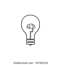 Light bulb with a brain icon on white background