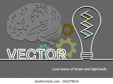 Light bulb brain icon simple and thin line design and space for text. Flat design.Banners