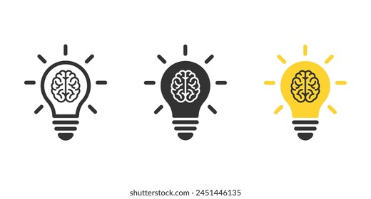 Light bulb and brain icon. Light bulb with brain icon vector illustration. Symbol of creativity, creative idea, mind, thinking.