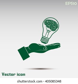 Light bulb brain icon, vector illustration. Lightbulb in hand icon vector