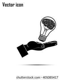 Light bulb brain icon, vector illustration. Lightbulb in hand icon vector