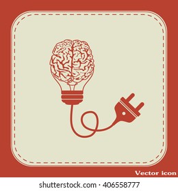 Light bulb brain icon, vector illustration