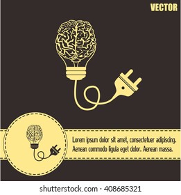 Light bulb brain icon, vector illustration